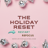 The Holiday Reset, Restart, Refocus Graphic with Festive themed pink background