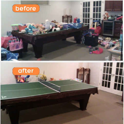 Kids Playroom Before and After decluttered and organized